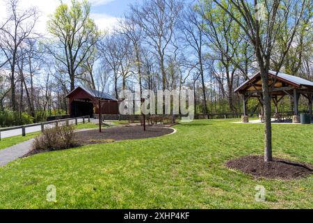 Roddy Road Park und Covered Bridge im Frederick County. Maryland Stockfoto