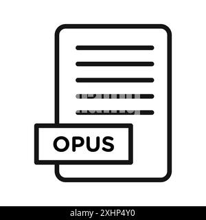 OPUS Datei Dokument Symbol Schwarzer Strichvektor in Schwarzweiß Umriss Set Collection Sign Stock Vektor