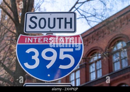 Straßenschild zur Interstate 395 South, in Washington DC Stockfoto