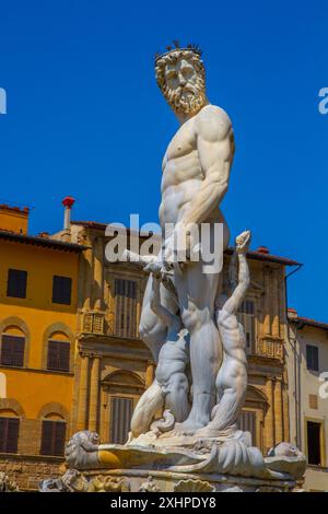 Neptunbrunnen von Bartolomeo Ammannati in. Piazza della Signoria. Florenz, Toskana, Italien. Stockfoto