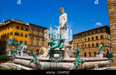 Neptunbrunnen von Bartolomeo Ammannati in. Piazza della Signoria. Florenz, Toskana, Italien. Stockfoto