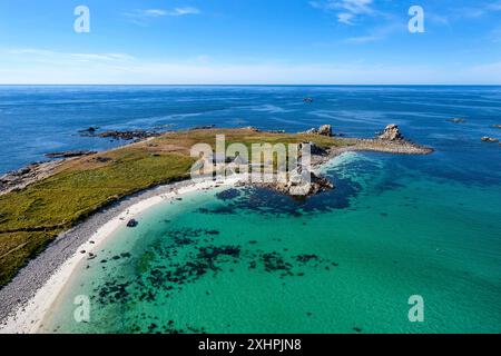 Frankreich, Finistere, Pays des Abers, Legendes Coast (cote des Légendes), Lilia Archipel, Plouguerneau, Stagadon Island am Eingang zu aber Wrac'h Stockfoto