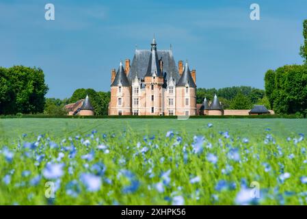 Frankreich, seine Maritime, Martainville Ereville, Flachs Field, Chateau de Martainville, Fünfzehnten Jahrhundert, beherbergt es das Museum der Künste und normannische Tradition Stockfoto