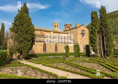 Frankreich, Aude, Cathare Country, Narbonne, Narbonnaise regionaler Naturpark im Mittelmeer, Fontfroide Abbey Stockfoto