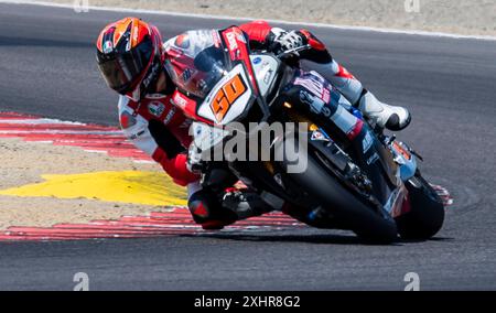 12. Juli 2024 Monterey, CA, U.S.A Rider Bobby Fong Wrench Motorcycles (50) aus Kurve 4 beim Mission Foods MotoAmerica Superbike Training 1 in WeatherTech Laguna Seca Monterey, CA Thurman James/CSM Stockfoto