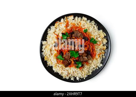 Kabuli Pulao, Pilaw, das Nationalgericht Afghanistans, Reis mit Fleisch, hausgemacht, keine Leute Stockfoto