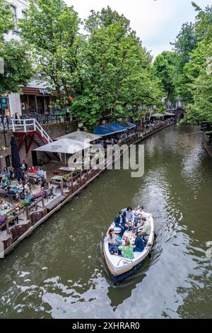 Restaurants, Pubs am Oudegracht, Kanal, Kanal in der Altstadt von Utrecht, Niederlande Stockfoto