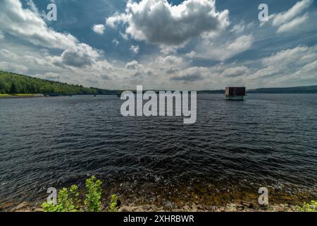 Blühende Sommerwiese am Staudamm des Krusner Gebirges in Prisecnice CZ 06 26 2024 Stockfoto