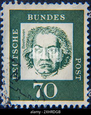 Ludvig van Beethoven, 1770, 1827, deutscher Komponist und Pianist, Porträt auf deutscher Briefmarke Stockfoto