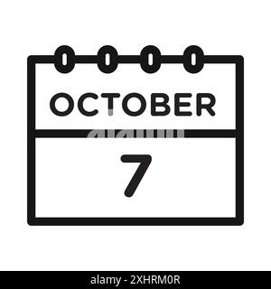 7 oktober Datum Icon Schwarzer Linie Kunstvektor in schwarz-weiß Umriss Set Collection Schild Stock Vektor