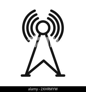 Broadcast-Symbol Schwarzer Linie Kunstvektor in Schwarzweiß-Umriss Set Collection-Schild Stock Vektor