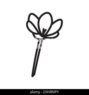 Crocus Icon Black Line Art Vektor in schwarz-weiß Umrisse Set Sammlung Zeichen Stock Vektor