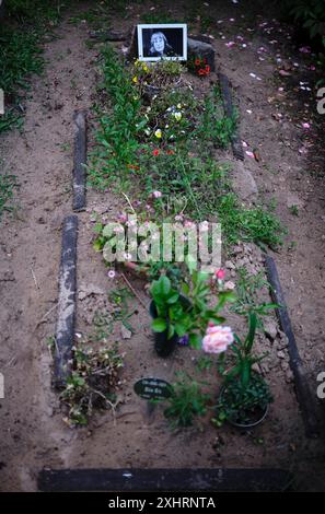 Deutschland, Berlin, 15. Juni 2024, Hexenstunde auf dem Dorotheenstaedtischen Friedhof: Elke Erbs Grab, Sommerparty im Brecht-Haus Stockfoto