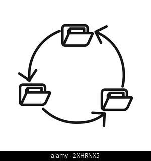Symbol für Datensynchronisierung Schwarzer Strichvektor in Schwarzweiß-Umrandung Set Collection Sign Stock Vektor