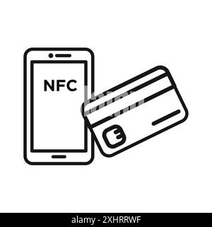 NFC Wireless Payment Symbol Schwarzer Linie Art Vektor in schwarz-weiß Umrissset Sammlung Zeichen Stock Vektor