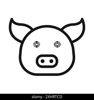 Pig Face Icon Black Line Art Vektor in schwarz-weiß Umrisse Set Collection Zeichen Stock Vektor