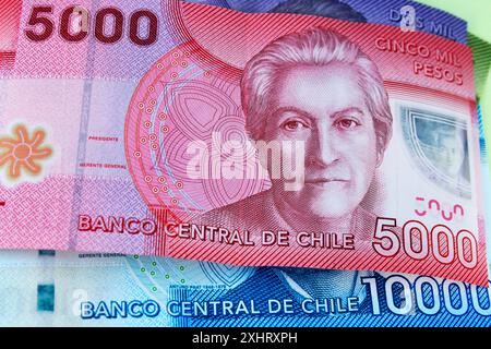 Bunte chilenische Peso-Banknoten, Zentralbank von Chile Stockfoto