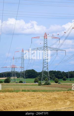 Ummspannwerk der Firma TenneT am 14.07.2024 in Oberbrunn in einem Ummspannwerk werden Stromleitungen miteinander verbunden, Strom wird auf verschiedene Spannungsebenen transformiert und weitergeleitet. *** Umspannwerk TenneT am 14 07 2024 in Oberbrunn werden in einem Umspannwerk Stromleitungen miteinander verbunden, Strom wird umgewandelt und auf verschiedene Spannungsebenen übertragen xMSx Stockfoto