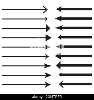 Symbole für die Pfeilrichtung. Verschiedene Pfeildesigns. Einfache Vektorpfeile. Schwarz-weiße Pfeile. Stock Vektor