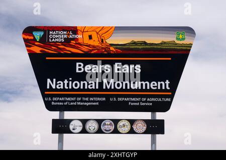 Schild für den Eingang zum Bears Ears National Monument in Utah auf BLM Land Stockfoto