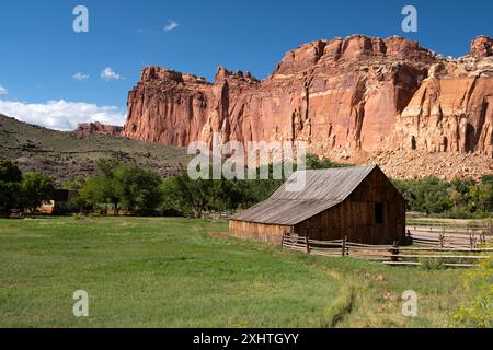 Blick auf die Gifford Homestead Scheune in Fruita Utah im Capitol Reef National Park Stockfoto