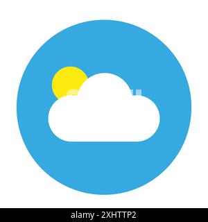Symbol Sonne und Wolke. Blauer Hintergrund. Gelbe Sonne. Vektorsymbol. Stock Vektor