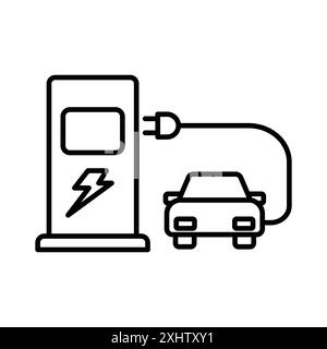 Lade-Symbol für Elektrofahrzeuge, lineare Logomarkensätze in Schwarz-weiß für Web Stock Vektor