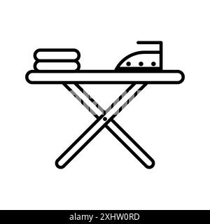 Bügeltisch Icon Kollektion mit linearen Logomarken in Schwarz-weiß für Web-Zwecke Stock Vektor