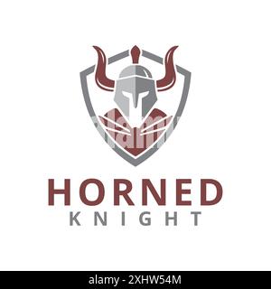 Strong Shield Logo-Vorlage Mit Gehörntem Stierkopf Tier Ritter Rüstung Stock Vektor