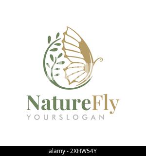 Nature Fly Circle Silhouette Schmetterling Wing Line Art Logo Vorlage Stock Vektor