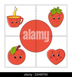 Schneiden und spielen. Papierspiel mit Kleber. Flash-Karten. Arbeitsblatt für Bildung. Aktivität". Lustiger Charakter. Isolierte Vektordarstellung. Zeichentrickstil. Stock Vektor