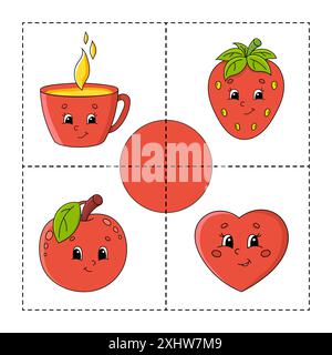 Schneiden und spielen. Papierspiel mit Kleber. Flash-Karten. Arbeitsblatt für Bildung. Aktivität". Lustiger Charakter. Isolierte Vektordarstellung. Zeichentrickstil. Stock Vektor