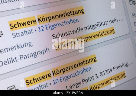 München, Deutschland. Juni 2024. Eine Testversion der umstrittenen Polizeisoftware „Vera“ ist auf einem Bildschirm im Bayerischen Landeskriminalamt (LKA) zu sehen. Quelle: Peter Kneffel/dpa/Alamy Live News Stockfoto