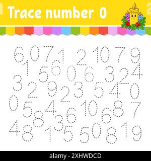 Spurennummer. Handschriftenpraxis. Zahlen für Kinder lernen. Arbeitsblatt zur Entwicklung von Bildungsmaßnahmen. Aktivität". Weihnachtsmotiv. Isolierte Vektorillust Stock Vektor