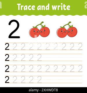 Zahlen Lernen. Trace und Write. Handschriftverfahren. Lernzahlen für Kinder. Arbeitsblatt zur Entwicklung von Schulungen. Aktivitätsseite Farbe. Isolierter Vektor Stock Vektor