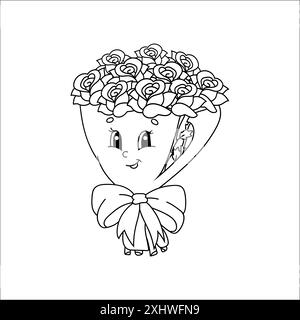 Malbuch-Seite für Kinder. Zeichentrickfigur. Vektorabbildung. Schwarze Kontur. Isoliert auf weißem Hintergrund. Valentinstag. Stock Vektor