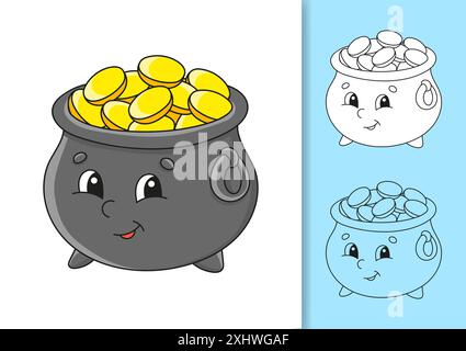 Satz von Vektorabbildungen isoliert auf weißem und farbigem Hintergrund. St. Patrick's Day. Konstruktionselement. Schwarzer Strich. Zeichentrickstil. Stock Vektor