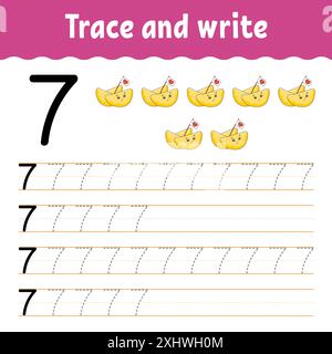 Zahlen Lernen. Trace und Write. Handschriftverfahren. Lernzahlen für Kinder. Arbeitsblatt zur Entwicklung von Schulungen. Aktivitätsseite Farbe. Isolierter Vektor Stock Vektor
