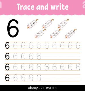 Zahlen Lernen. Trace und Write. Handschriftverfahren. Lernzahlen für Kinder. Arbeitsblatt zur Entwicklung von Schulungen. Aktivitätsseite Farbe. Isolierter Vektor Stock Vektor