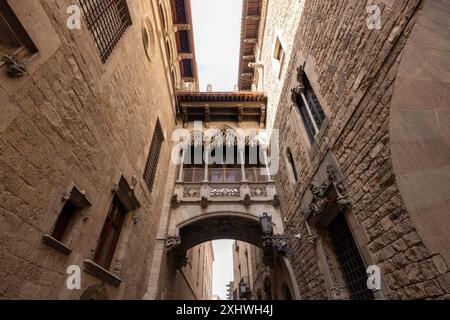 Barcelona, Spanien, 31. Oktober 2023 - der bezaubernde gotische Fußweg der Kathedrale von Barcelona besticht durch seinen mittelalterlichen Charme Stockfoto