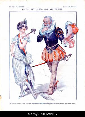 HéROUARD Chéri - Le roi EST mort - Vive les reines!, La Vie Parisienne, 1922. - Vintage-Illustration Stockfoto