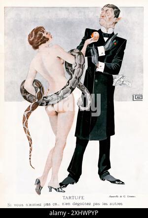 LéONNEC Georges (1881-1940) – „Tartufe“, Le Sourire, 1. Januar 1931. - Vintage-Illustration Stockfoto