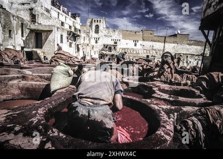 Gerbereien (Souk Dabbaghin). Fes el Bali. Fes. Imperial City. Marokko. Afrika. Stockfoto