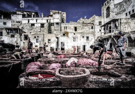 Gerbereien (Souk Dabbaghin). Fes el Bali. Fes. Imperial City. Marokko. Afrika. Stockfoto