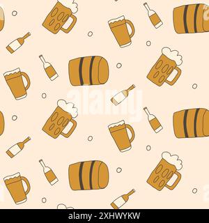 Nahtloses Biermuster. Endloser Hintergrund. Abdeckung wiederholen. Kachel mit Schleifenverzierung. Vektor Hand gezeichnete Kritzelillustration. Stock Vektor