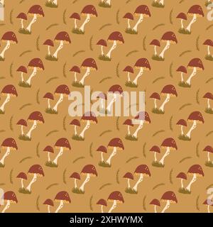 Nahtloses Muster für Speisepilze. Handgezeichnete Vektorgrafik. Stock Vektor
