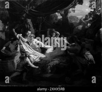 Gemälde von Gerard de Lairesse, das von Satyren überraschte Nymphen zeigt, die Bewegung, Interaktion und den flämischen Barockstil des 17. Jahrhunderts darstellen. Stockfoto