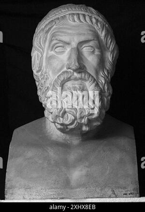 Herma Porträt von Sophokles, griechischer Dramatiker (496–406 v. Chr.), dem farnesischen Typ folgend, zeigt Büste mit charakteristischen Gesichtszügen. Stockfoto