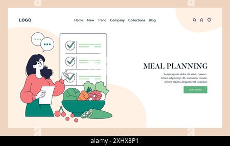 Low Histamine Diet concept. Woman tracks food choices for health benefits. Fresh vegetables signify allergy-friendly meals. Vector illustration. Stock Vektor