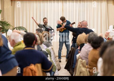 Sopar de cantadors i cantadores, Restaurant Can Tronca, Sant Joan, Mallorca, Balearen, Spanien Stockfoto